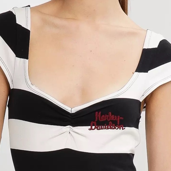 Harley-Davidson Large Bodysuit Bombshell Bodysuit Black and White Striped NWT - Picture 6 of 14